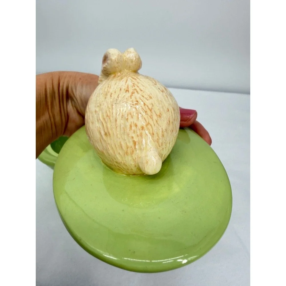 Hallmark Candy Dish Bunny Rabbit Topper Green Basketweave Spring Decor Easter